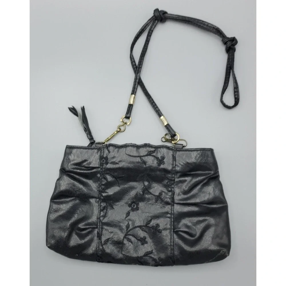 Pacific Connections 80sCrossbody Purse Clutch Leather Embroidered Scallop Ruched